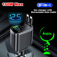 5-in-1 retractable USB C car charger for iPhone and Samsung fast charging
