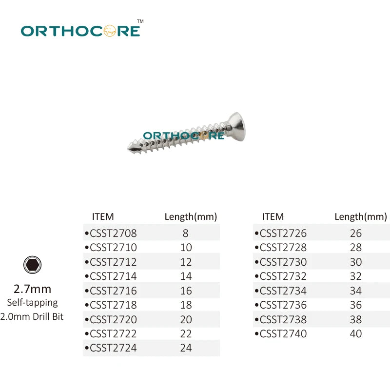 2.7mm stainless steel self-tapping cortical screws for veterinary orthopedic surgery