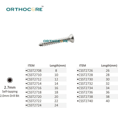 2.7mm stainless steel self-tapping cortical screws for veterinary orthopedic surgery