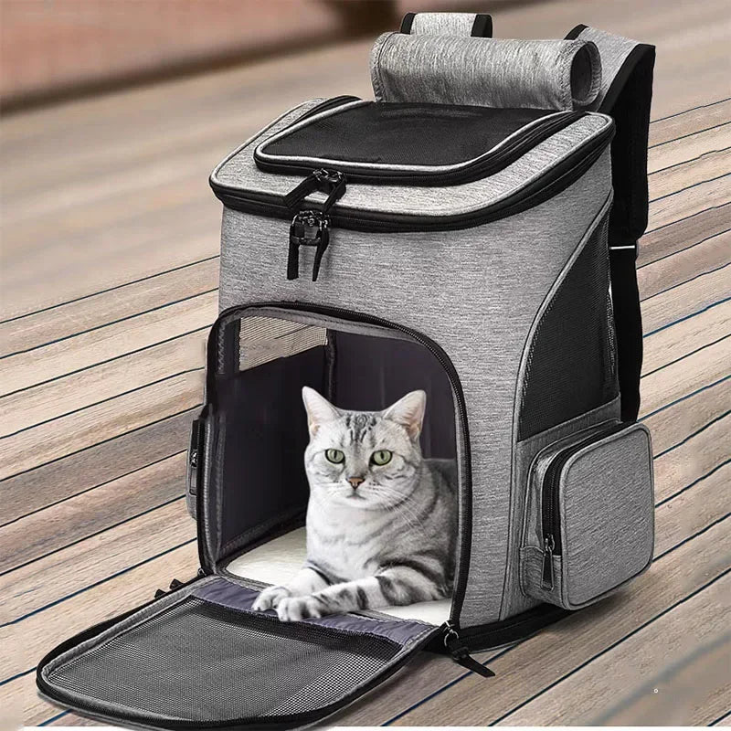 Expandable and breathable cat carrier backpack for travel with foldable design for small pets

