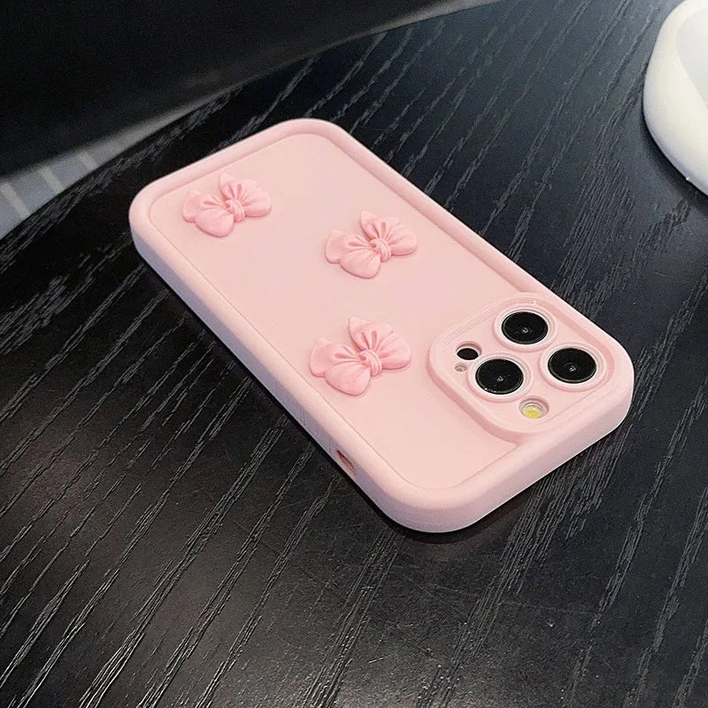 3D pink butterfly iPhone case with soft shockproof silicone design

