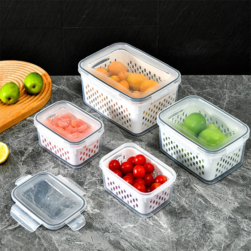 Stackable fridge organizer bins with clear design for kitchen and refrigerator storage

