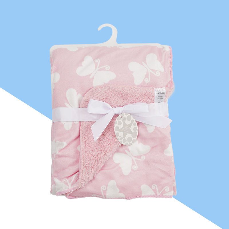 Double layer baby woolen blanket with soft plush fabric for newborn warmth

