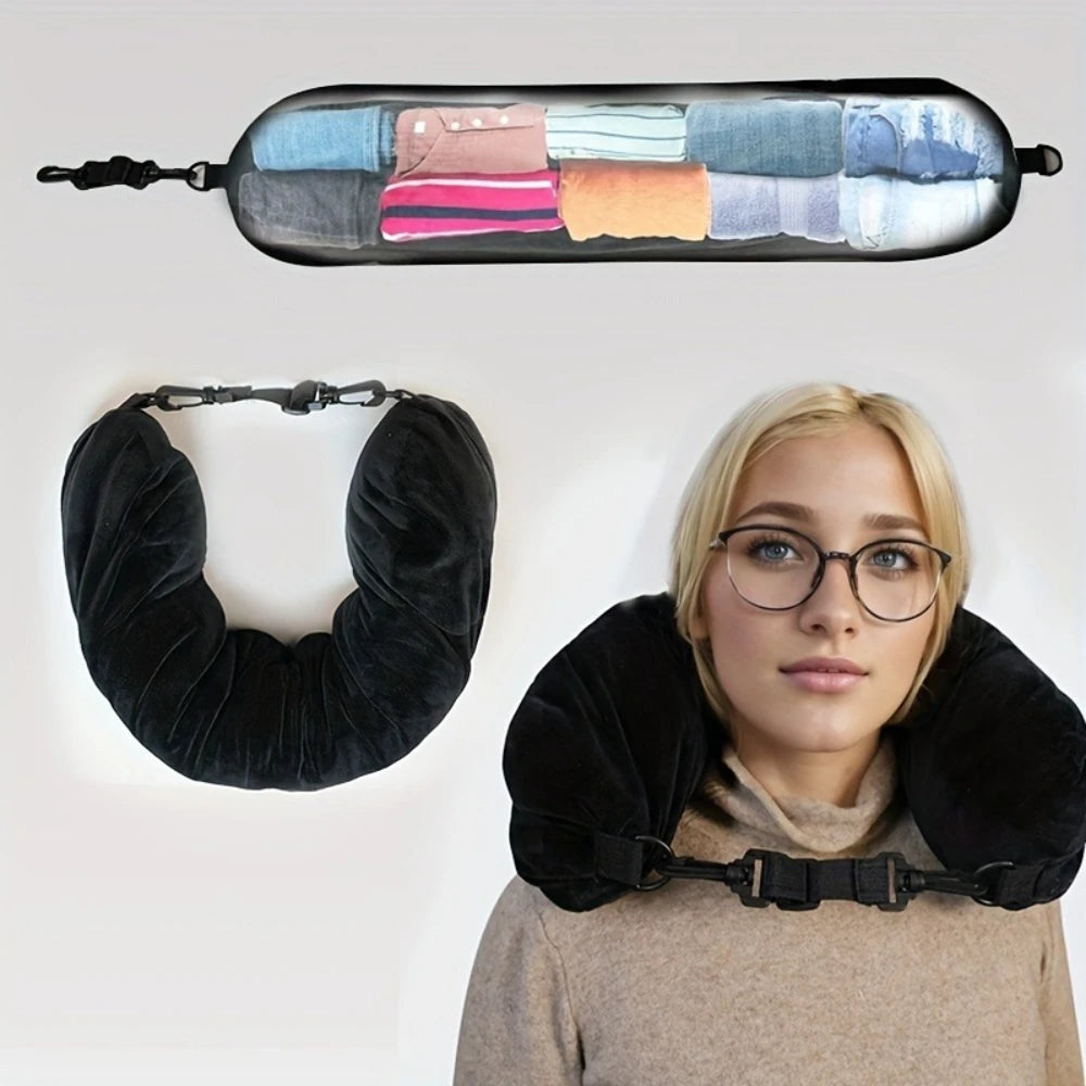 Adjustable travel pillow with neck support and storage pouch for lightweight comfort