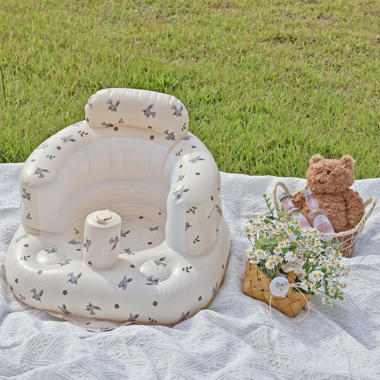 Baby inflatable sitting chair for safe and comfy support during play or feeding


