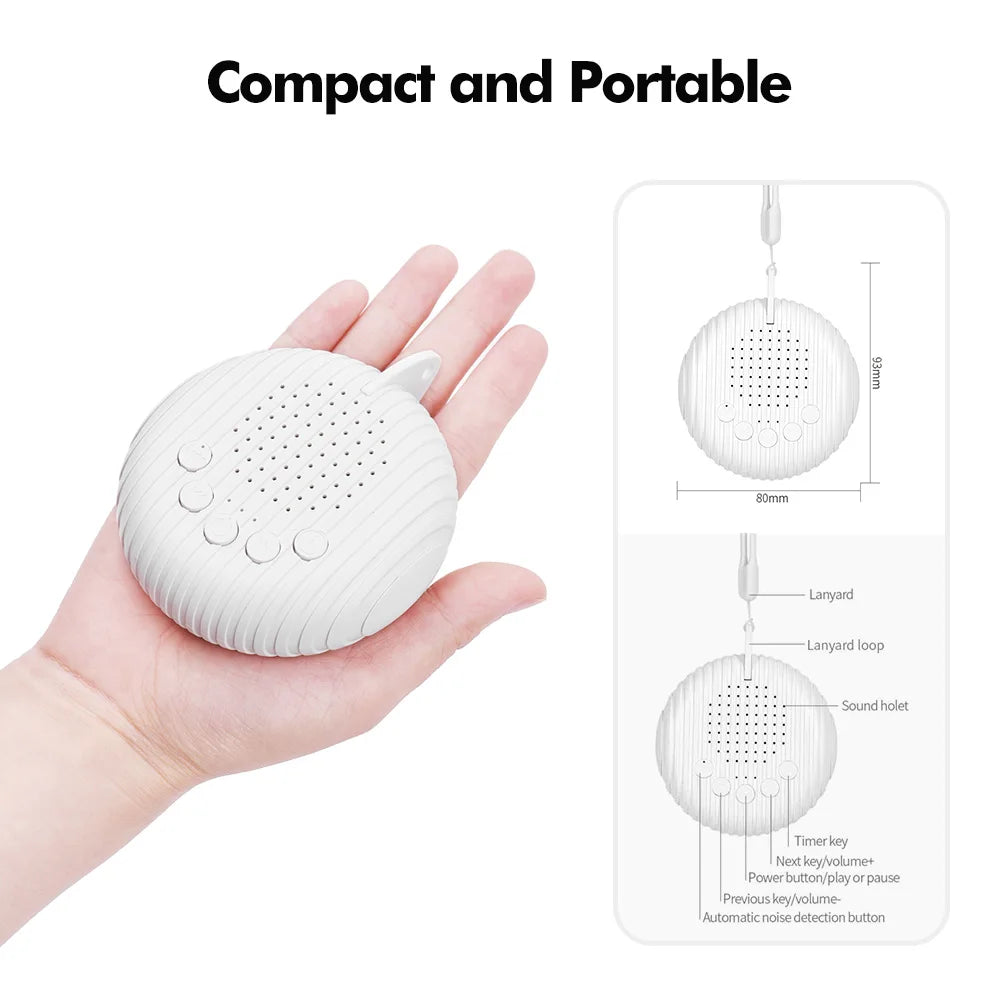 Portable baby sleep machine with white noise and 10 relaxing sound options

