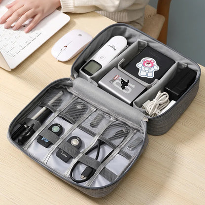 Travel Cable Organizer Bag with waterproof compartments for USBs and chargers

