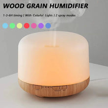 Mini Size Wood Grain Aroma Diffuser USB Essential Oil Humidifier with 500ml Capacity and Colorful Night Lights