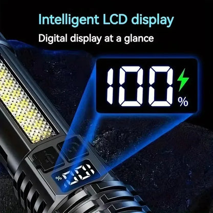 High Power LED Flashlight with COB Side Light and Type-C Rechargeable Battery for Outdoor Camping and Hiking