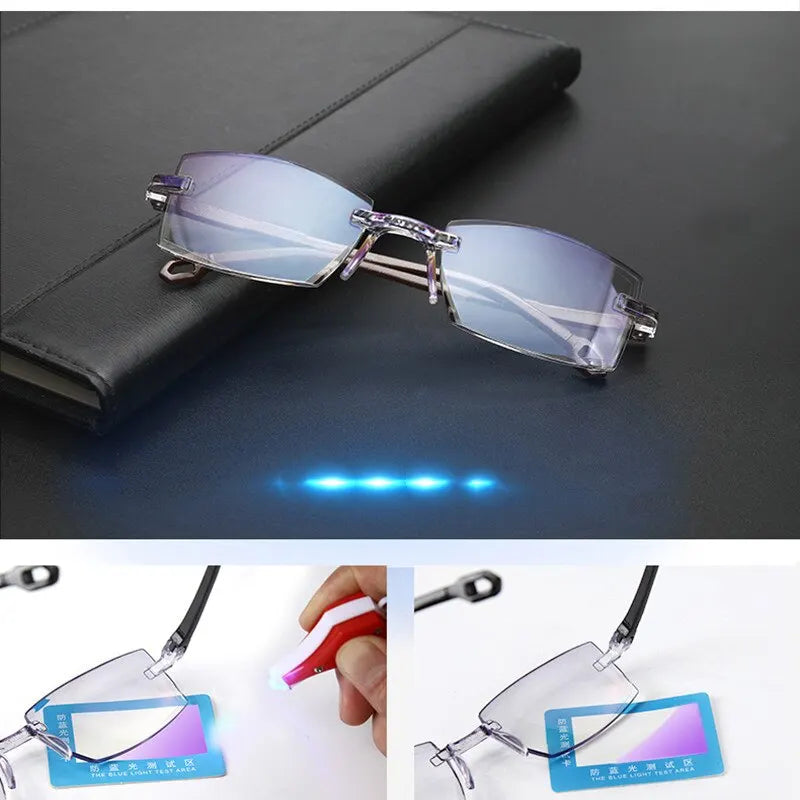 2-Pair New Men Women Rimless Reading Glasses with anti-blue light