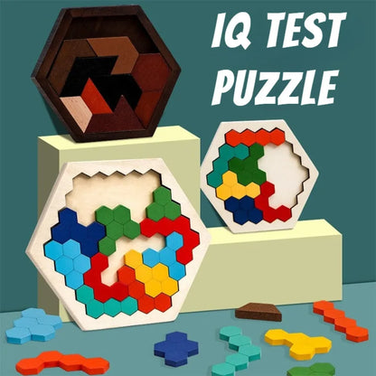Montessori wooden puzzle for kids with hexagon tangram design

