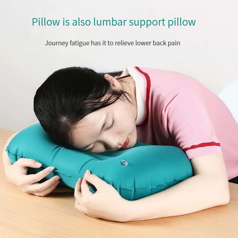 Inflatable travel pillow with neck and waist support for outdoor comfort