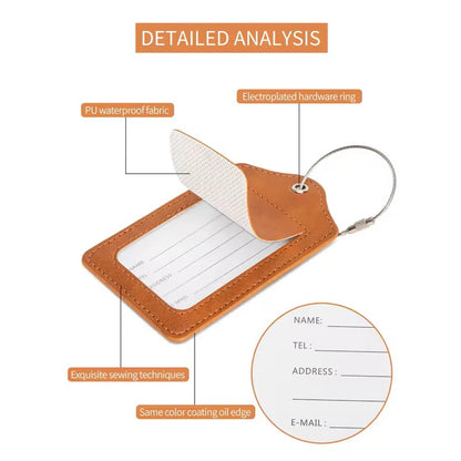PU leather luggage tag with anti-loss wire loop and privacy cover


