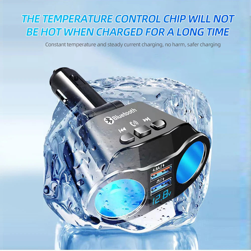 Bluetooth car cigarette lighter splitter with dual USB QC 3.0 and FM transmitter