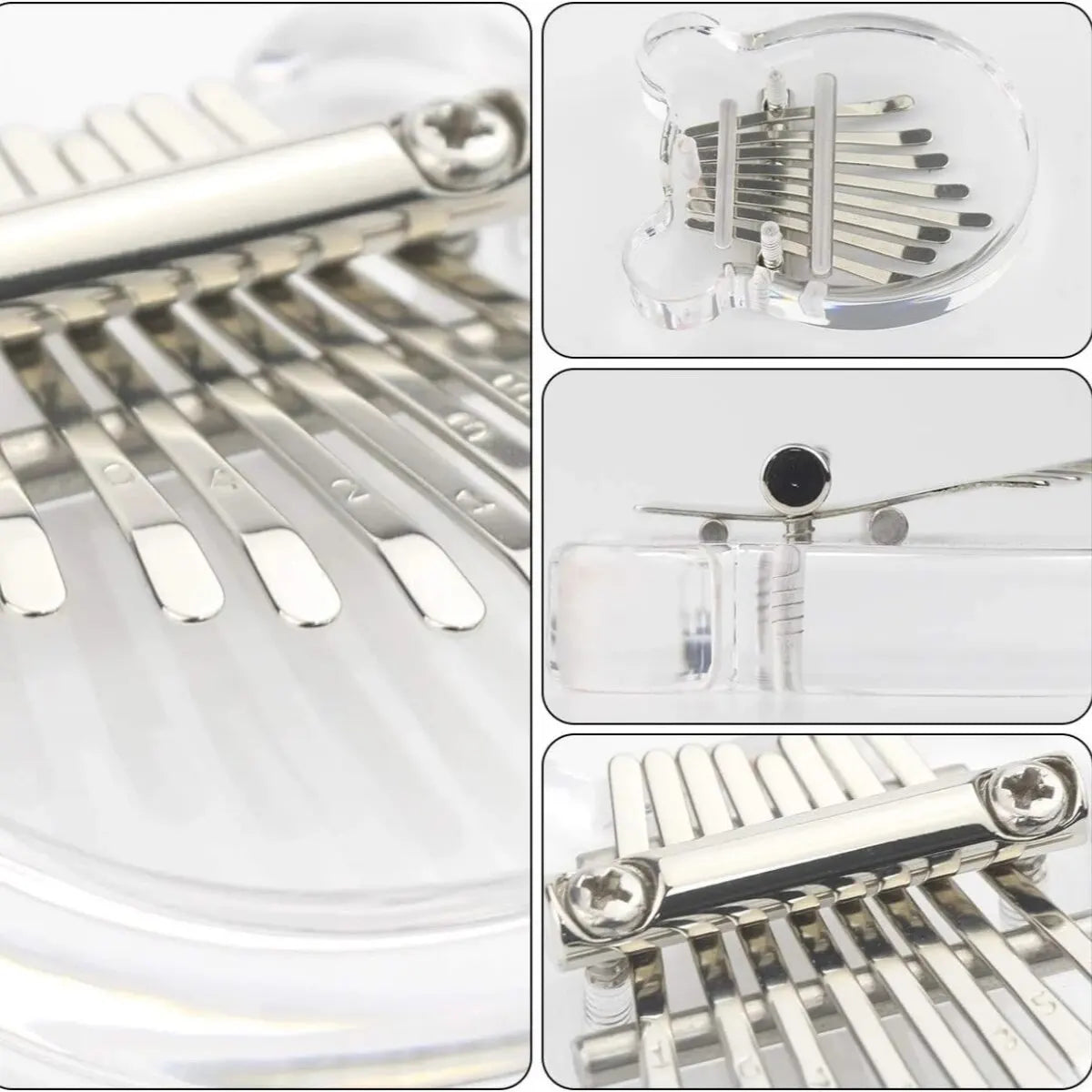 Mini Kalimba with 8 keys in transparent rainbow acrylic heart-shaped body

