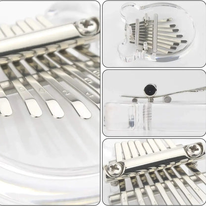 Mini Kalimba with 8 keys in transparent rainbow acrylic heart-shaped body

