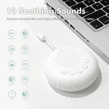 Portable baby sleep machine with white noise and 10 relaxing sound options

