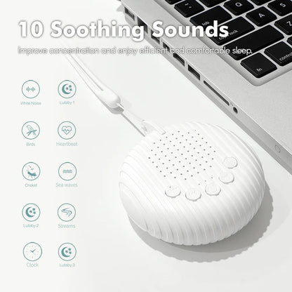 Portable baby sleep machine with white noise and 10 relaxing sound options

