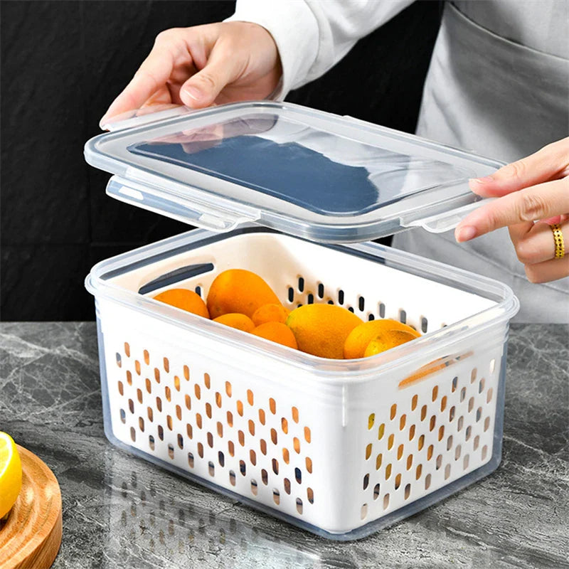 Stackable fridge organizer bins with clear design for kitchen and refrigerator storage


