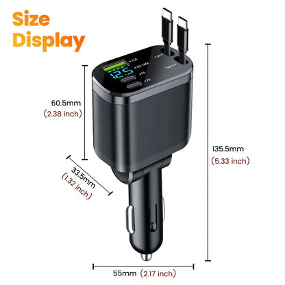 5-in-1 retractable USB C car charger for iPhone and Samsung fast charging