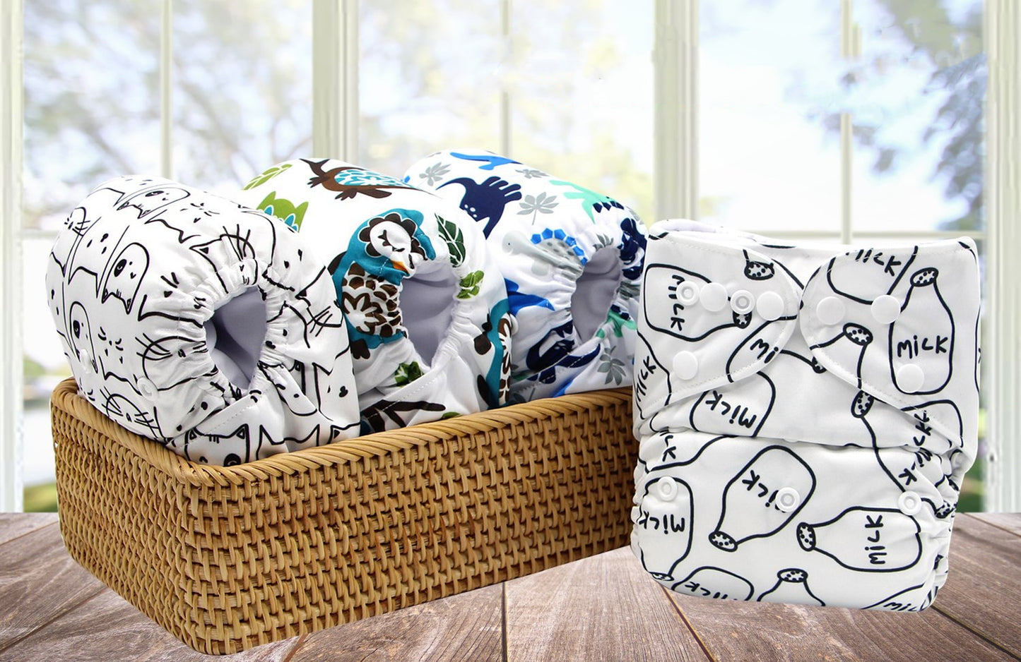 Reusable baby cloth diapers with soft cartoon prints and eco-friendly fabric

