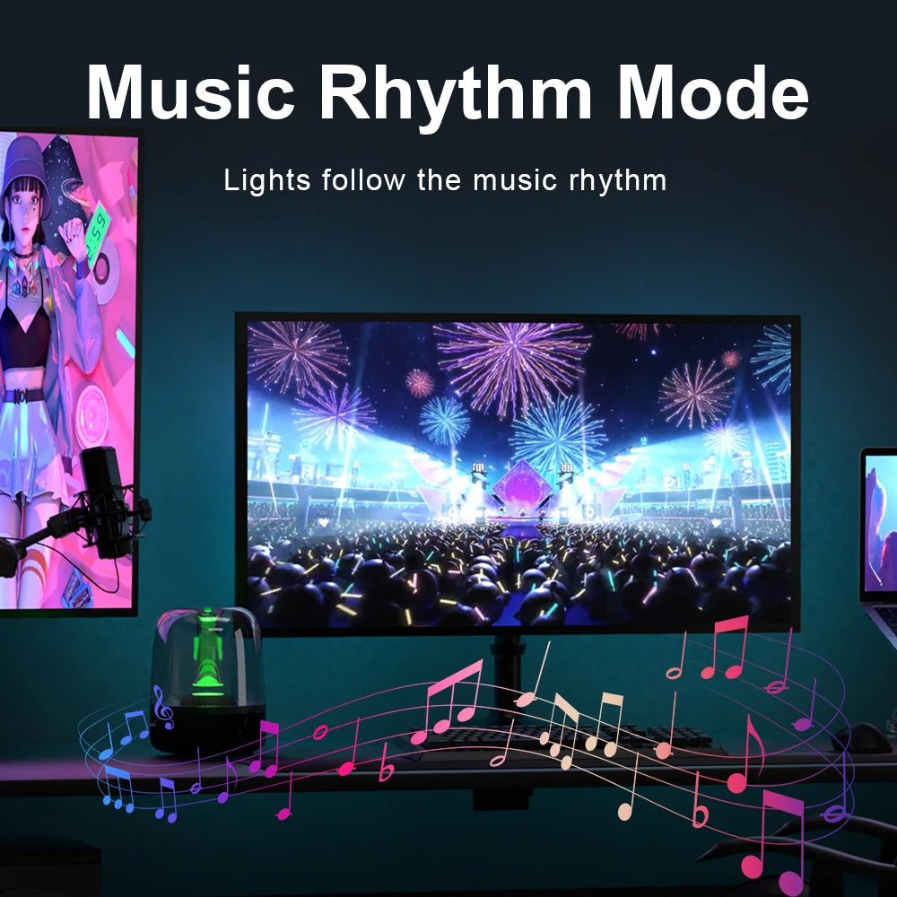 Smart Ambient TV PC Display Sync LED Strip Light glowing behind a gaming monitor