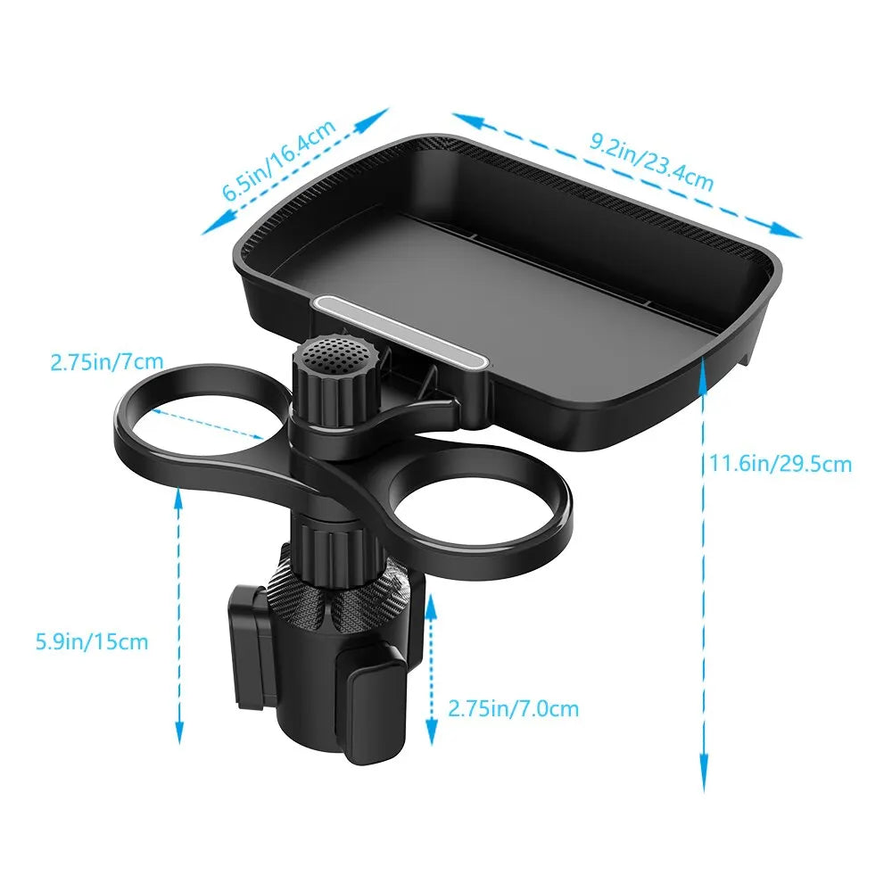 360-degree rotating car seat cup holder and snack tray for convenient in-car storage

