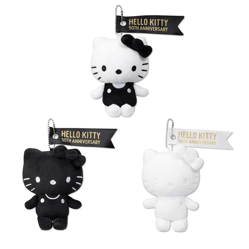 Sanrio Hello Kitty 50th Anniversary plush pendant in black and white for backpacks

