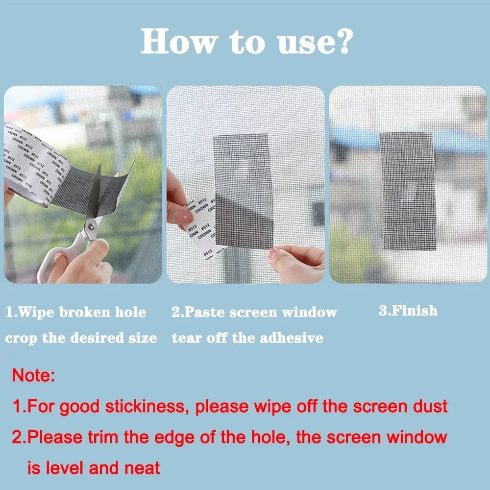 Waterproof Window Screen Repair Tape with Self-Adhesive Anti-Insect Mesh for Quick and Easy Window and Tent Fixes