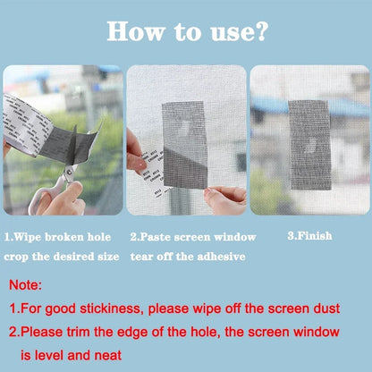 Waterproof Window Screen Repair Tape with Self-Adhesive Anti-Insect Mesh for Quick and Easy Window and Tent Fixes