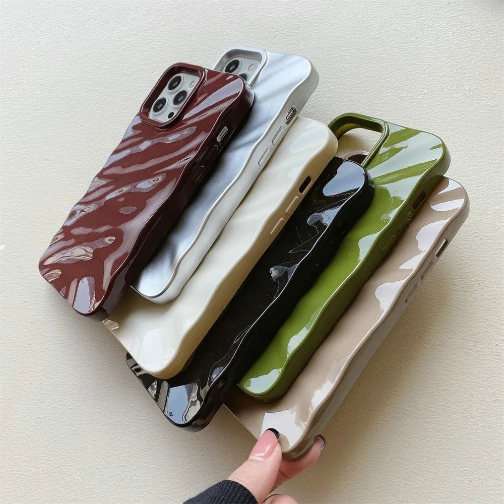 Glossy 3D wave iPhone case with shockproof bumper for iPhone 12 to 16

