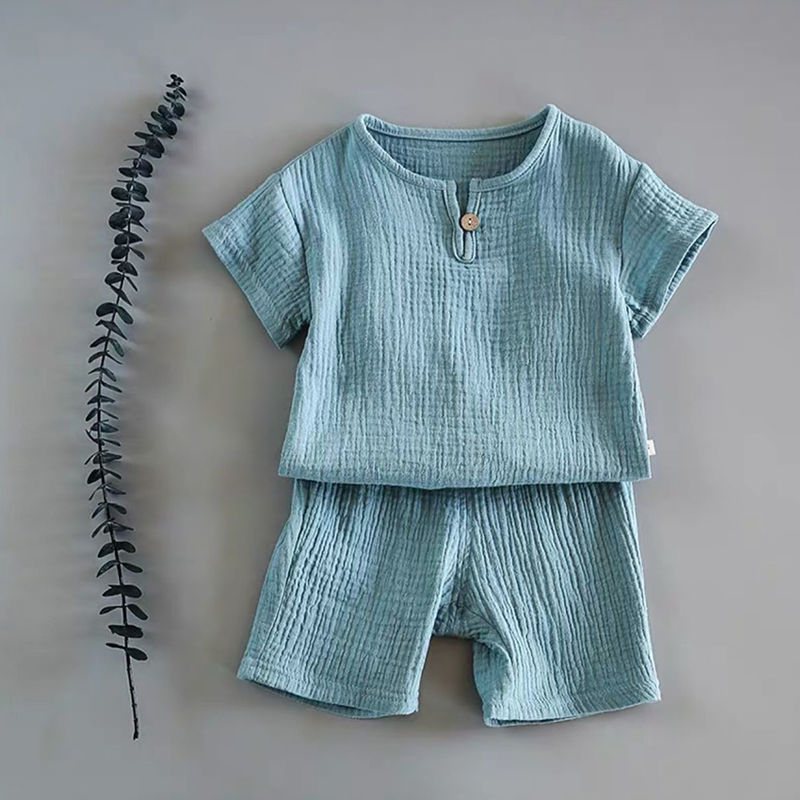 Baby summer suit for boys and girls with soft cotton short-sleeved design

