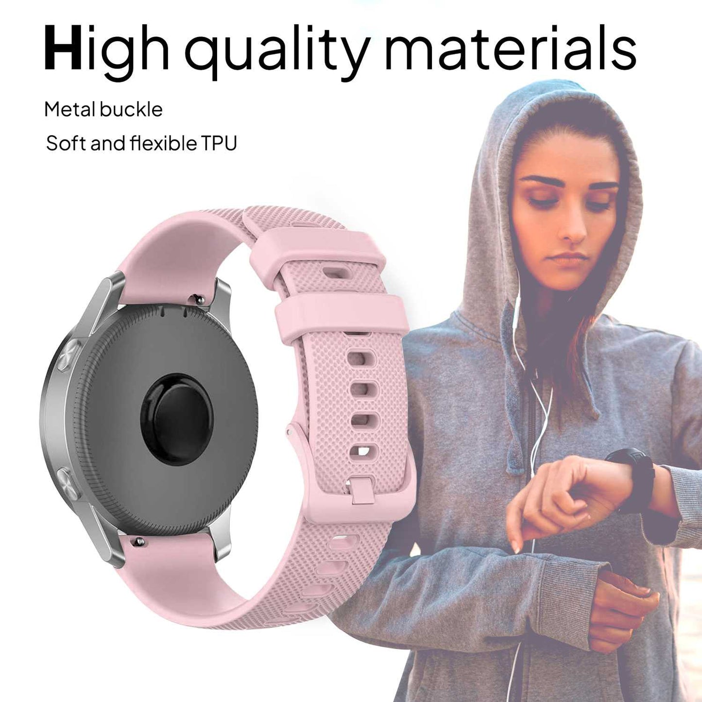 Pink Garmin Venu2S compatible silicone watch strap for sport and daily use

