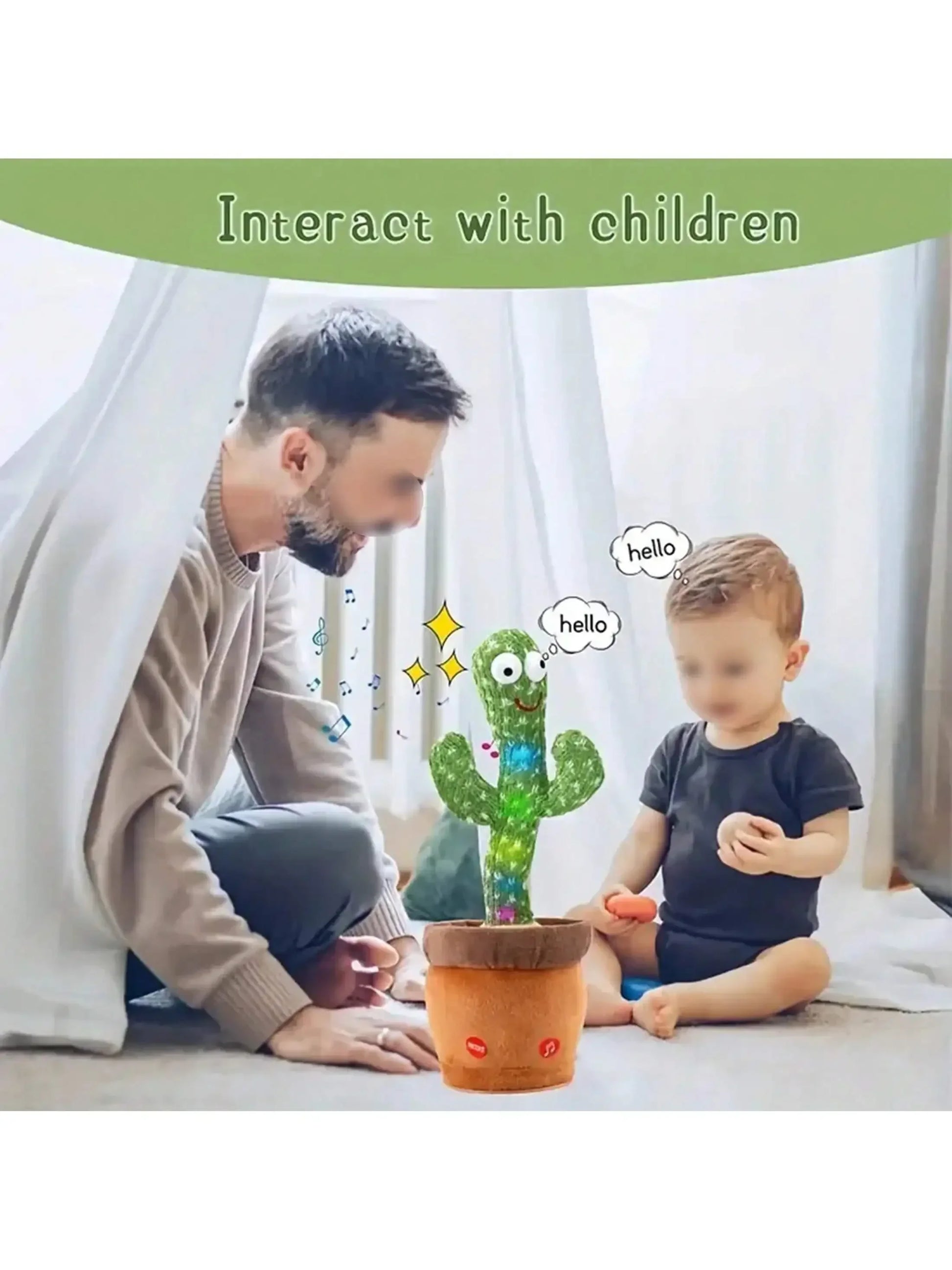 Dancing talking cactus toy that mimics speech and plays music for kids

