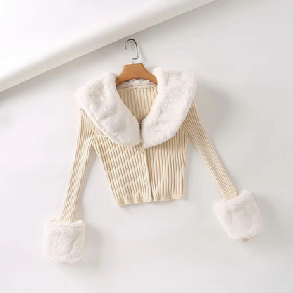 BXOXO Shop Joker Costume Female Outfit Ins Vintage Sweater Cardigan with detachable fur collar, perfect for autumn fashion.