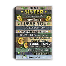 Personalized sister canvas with sunflower design and custom name on wooden frame