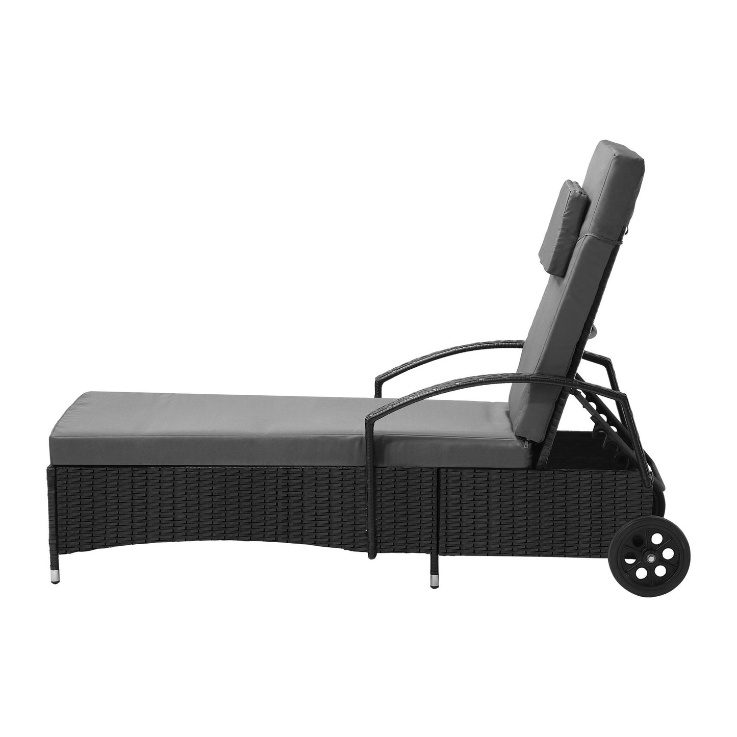 Livsip 2x Sun Lounge Wicker Lounger Chair Outdoor Furniture Day Bed Garden Black
