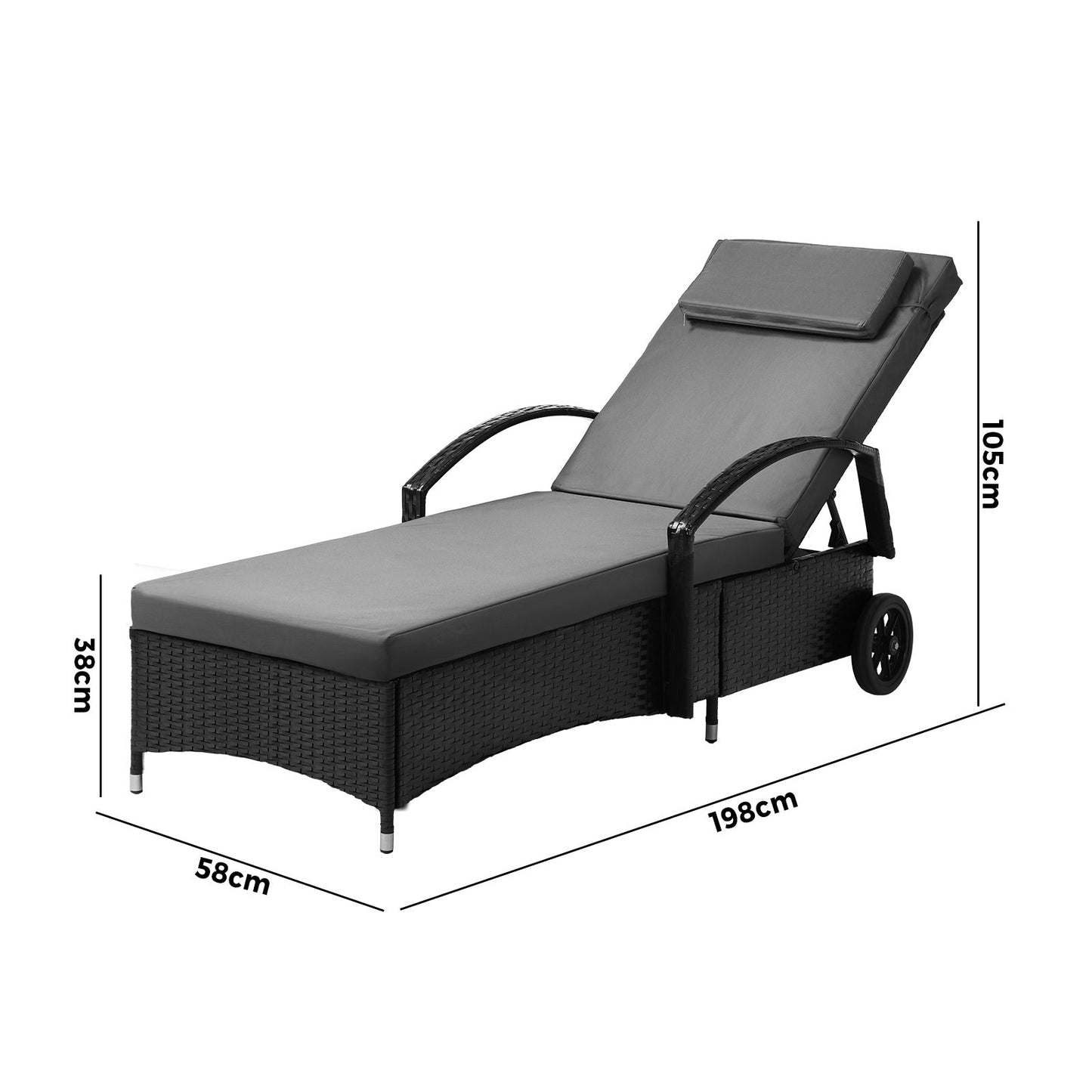 Livsip 2x Sun Lounge Wicker Lounger Chair Outdoor Furniture Day Bed Garden Black