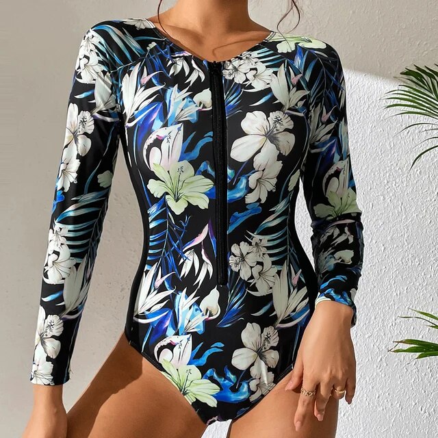 Surfing Long Sleeve Swimwear Print Bathing Suit Women