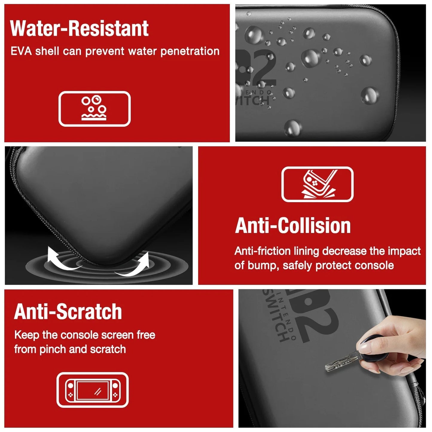 Slim Waterproof Nintendo Switch 2 Carrying Case with EVA Hard Shell

