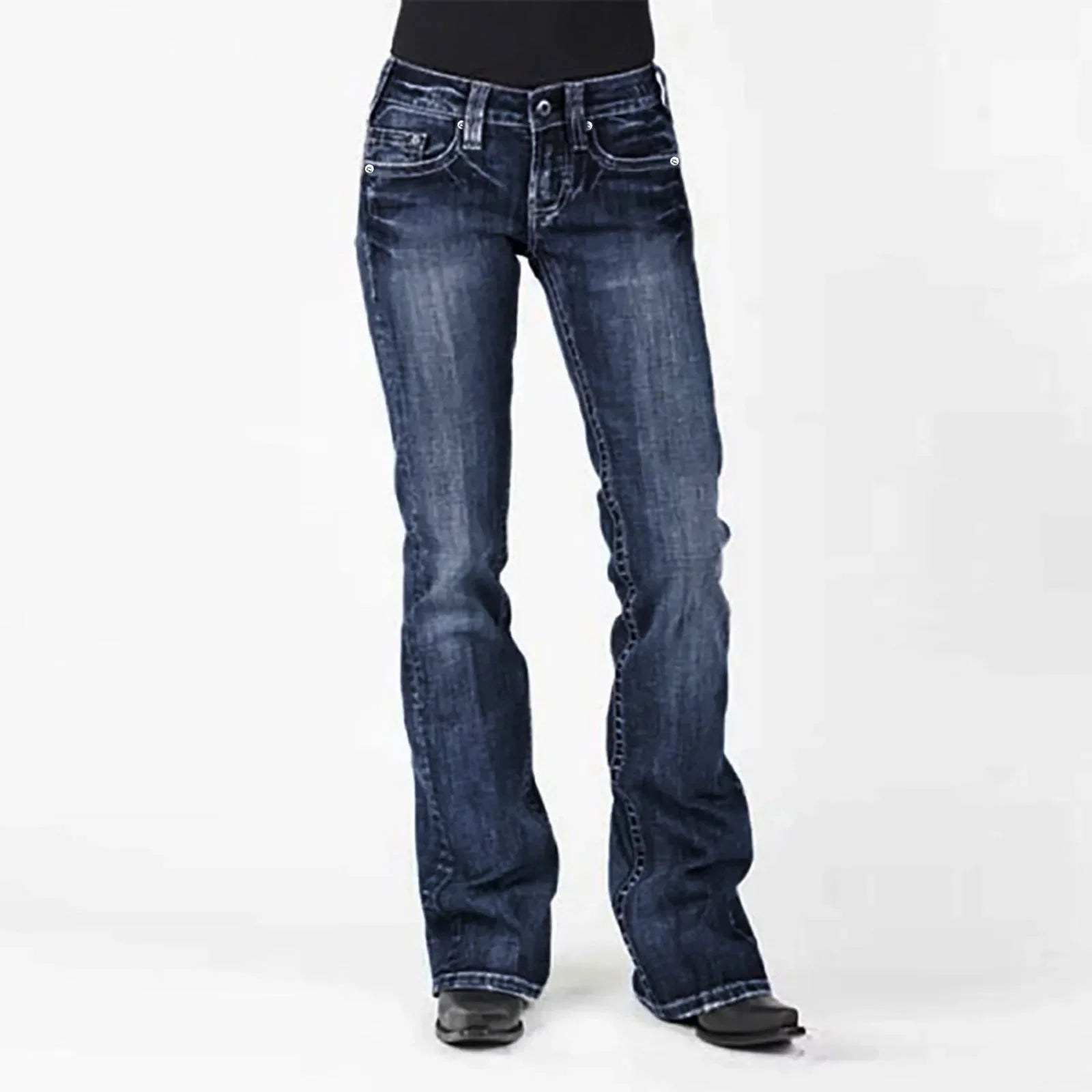 Vintage American Style Mid Waist Flared Jeans for women, slimming and stylish denim for retro fashion.