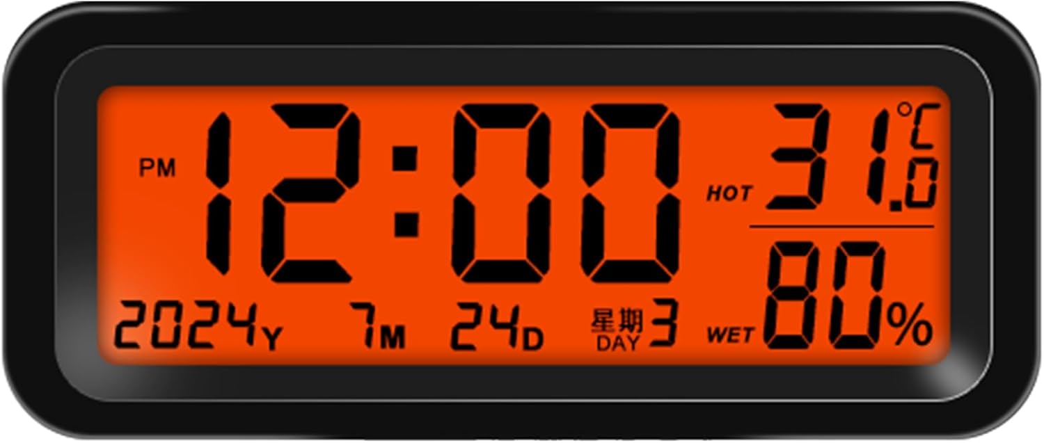 Rechargeable Car Digital Clock with Time, Date, Temperature & Humidity Display for Dashboard