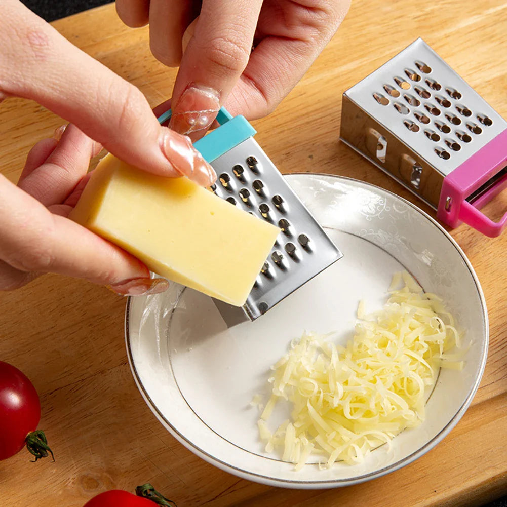 Mini stainless steel four-sided grater for garlic, ginger, fruits, and kitchen prep

