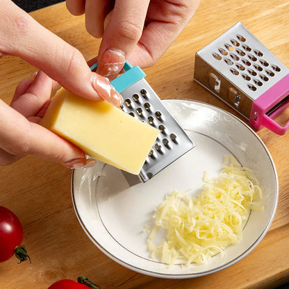Mini stainless steel four-sided grater for garlic, ginger, fruits, and kitchen prep

