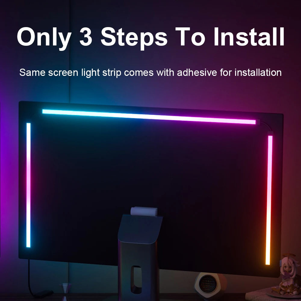 Smart Ambient TV PC Display Sync LED Strip Light glowing behind a gaming monitor