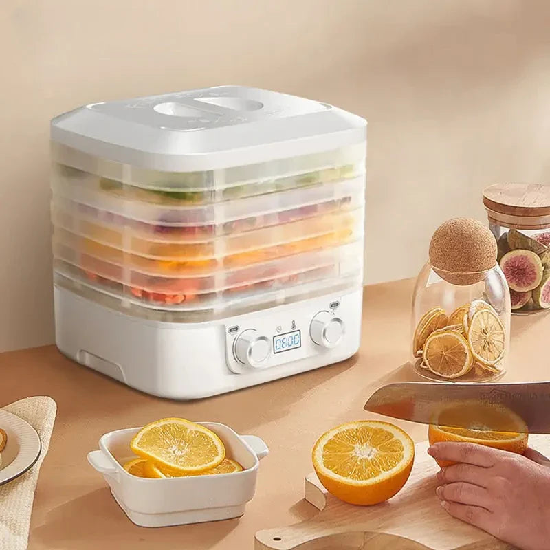 Smart food dehydrator machine with adjustable thermostat for drying fruits, vegetables, and jerky

