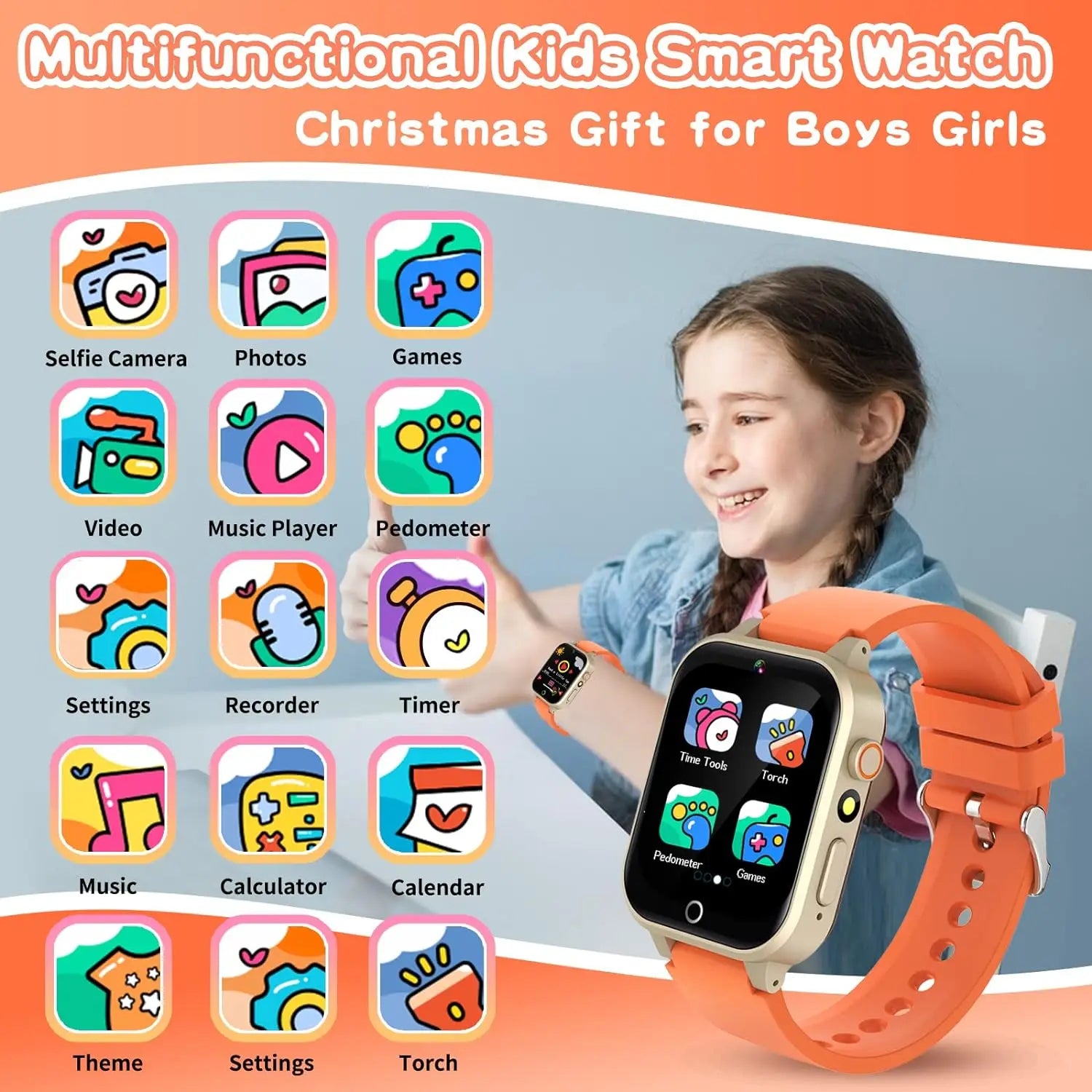 Kids smart watch for games with music, camera, and learning tools

