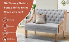 Sofas Loveseats – Yongqiang Upholstered Settee Bench Small Loveseat Sofa with Rattan Dining Bench and Button Tufted Mini Couch in Grey