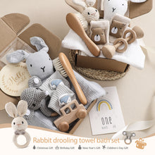 Infant bath towel gift set with rabbit toy and baby rattle for newborns

