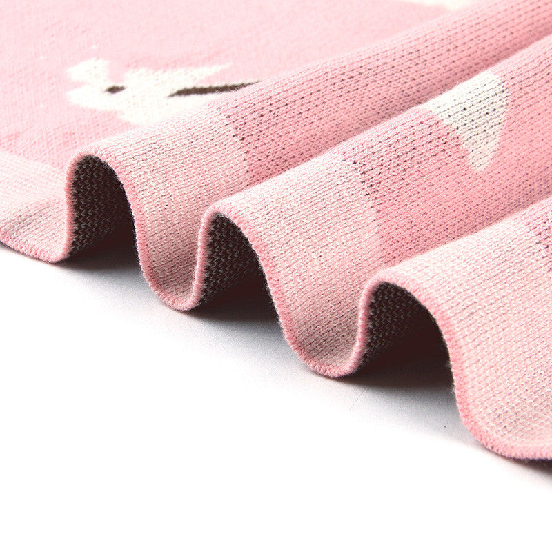Cozy baby knitted blanket with bunny ears for warmth and wind protection

